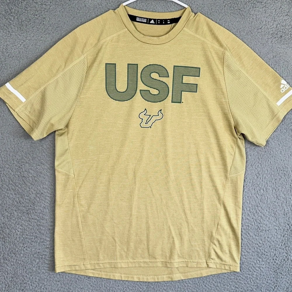USF Bulls Adidas T-Shirt Mens Medium Gold Yellow Climalite Mesh Performance Tee